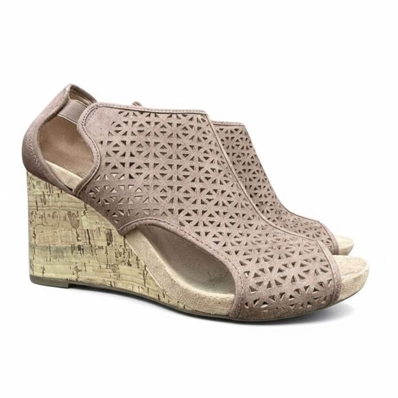 Life Stride Hinx Wedge Booties Sandals Cork Heeled Neutral Shoes Women's 9 W - Picture 14 of 14